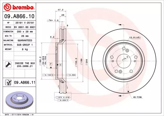 BREMBO 09.A866.10 Тормозные диски