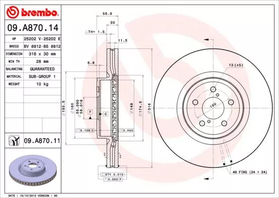 Brembo 09.A870.14 Тормозные диски