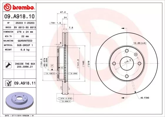 Brembo 09.A918.10 Гальмівні диски