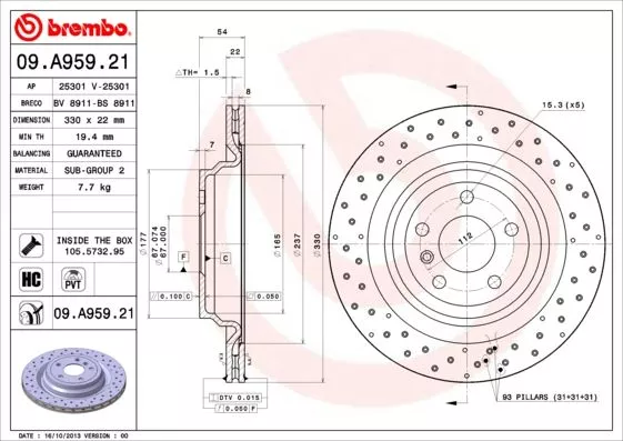 Brembo 09.A959.21 Гальмівні диски