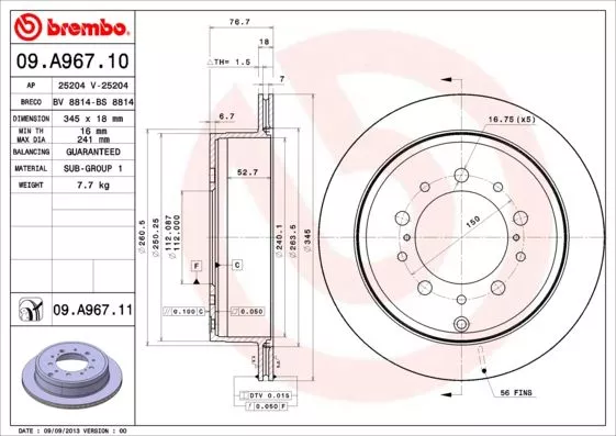 Brembo 09.A967.11 Тормозные диски