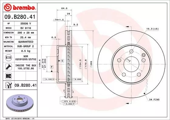 BREMBO 09.B280.41 Тормозные диски