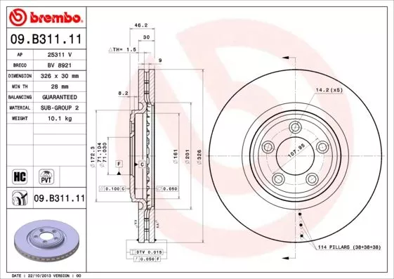 Brembo 09.B311.11 Тормозные диски