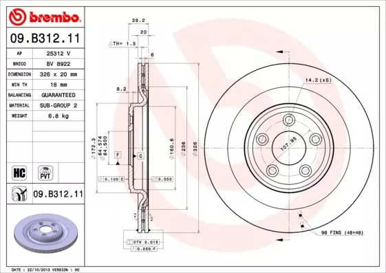 BREMBO 09.B312.11 Тормозные диски