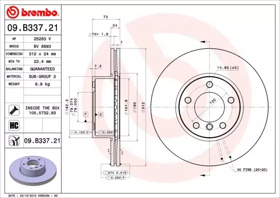 Brembo 09.B337.21 Тормозные диски