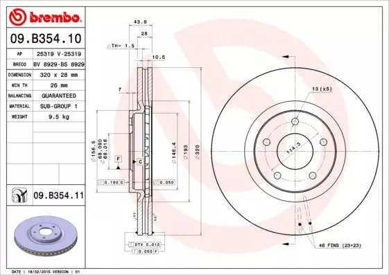 BREMBO 09.B354.10 Тормозные диски
