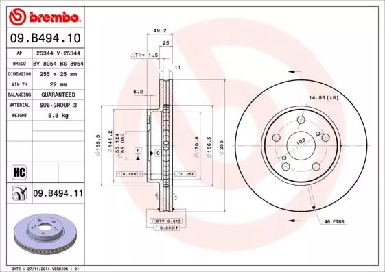 Brembo 09.B494.11 Тормозные диски