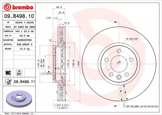 Brembo 09.B498.10 Тормозные диски