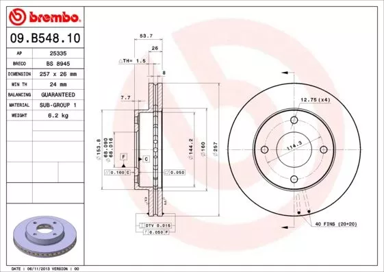 Brembo 09.B548.10 Тормозные диски