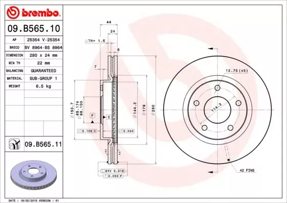 BREMBO 09.B565.11 Тормозные диски