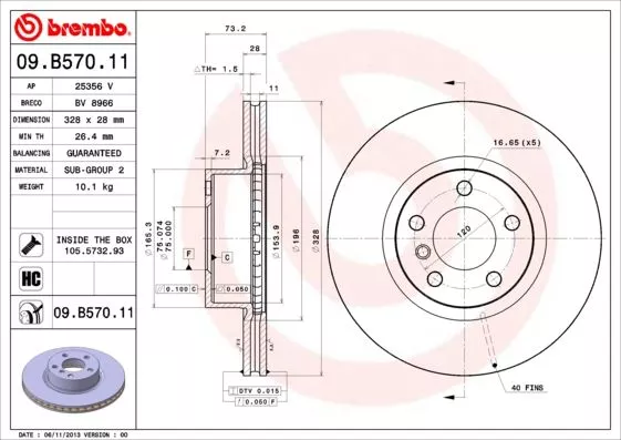 Brembo 09.B570.11 Тормозные диски