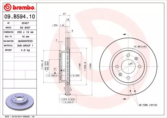 BREMBO 09.B594.10 Тормозные диски