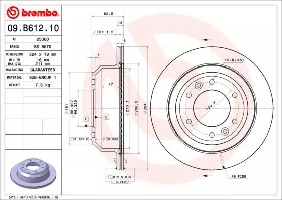 BREMBO 09.B612.10 Тормозные диски