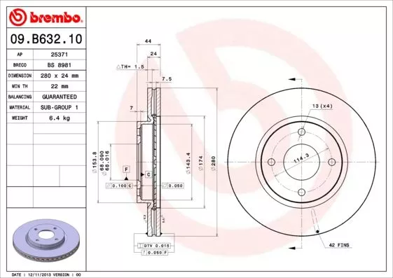 BREMBO 09.B632.10 Тормозные диски
