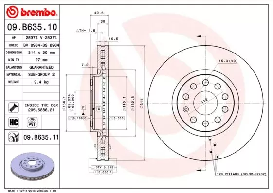 BREMBO 09.B635.11 Тормозные диски