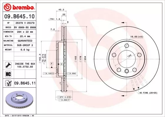 Brembo 09.B645.11 Тормозные диски