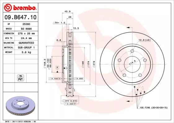 BREMBO 09.B647.10 Тормозные диски