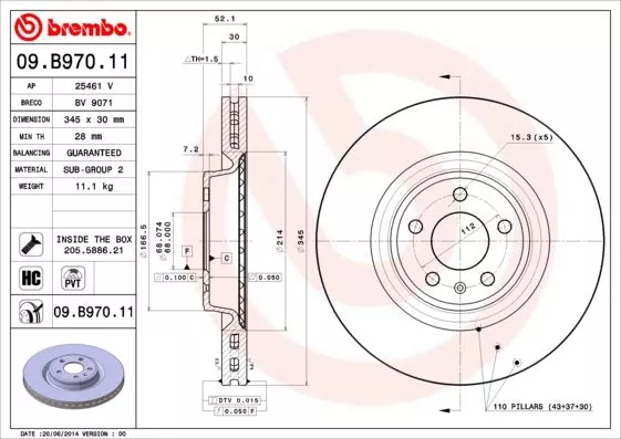 BREMBO 09.B970.11 Тормозные диски
