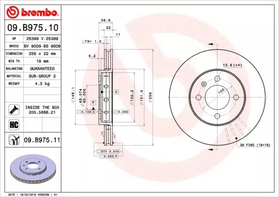 Brembo 09.B975.11 Тормозные диски