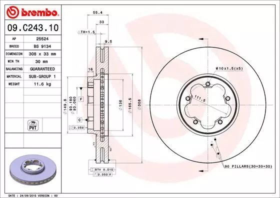 BREMBO 09.C243.10 Тормозные диски