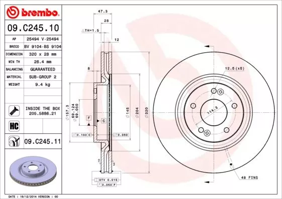 Brembo 09.C245.11 Тормозные диски