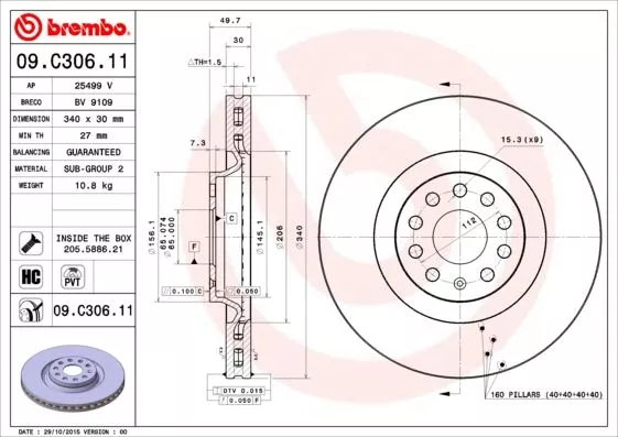 BREMBO 09.C306.11 Тормозные диски