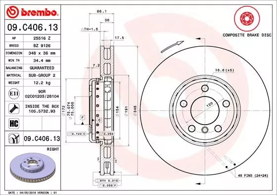 Brembo 09.C406.13 Тормозные диски