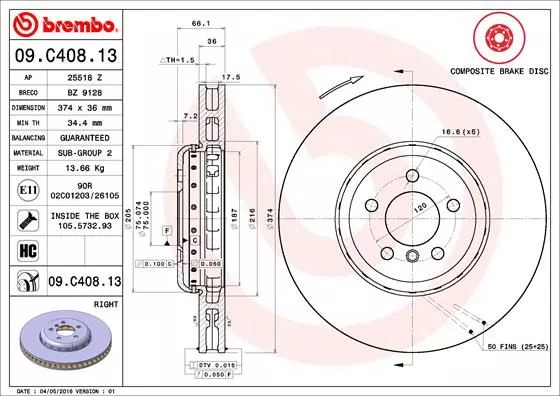 Brembo 09.C408.13 Гальмівні диски