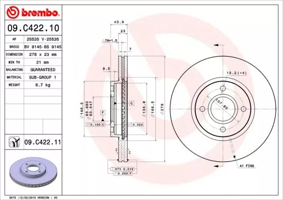 Brembo 09.C422.11 Гальмівні диски