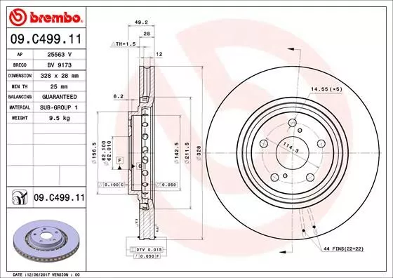 Тормозные диски BREMBO 09C49911 на TOYOTA (GAC) 