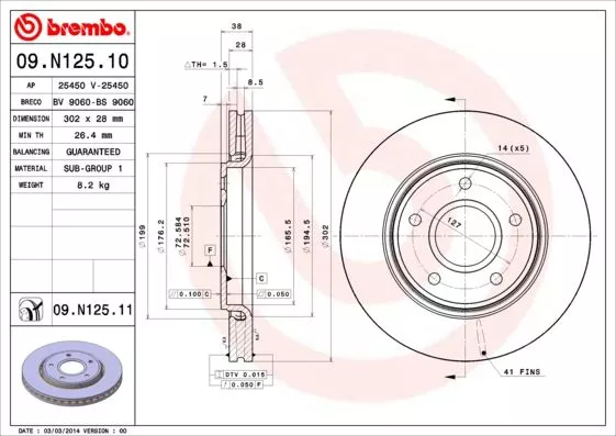 Brembo 09.N125.11 Гальмівні диски