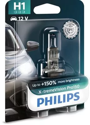 Лампа Philips X-tremeVision Pro150 H1 P14,5s 55W прозрачно-голубая 12258XVPB1