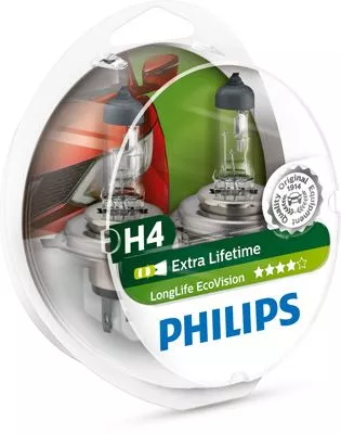 Лампа Philips LongLife EcoVision H4 12V 60/55W 12342LLECOS2