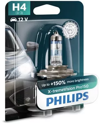 Лампа Philips X-tremeVision Pro150 H4 P43t-38 55W 60 W прозоро-блакитна 12342XVPB1