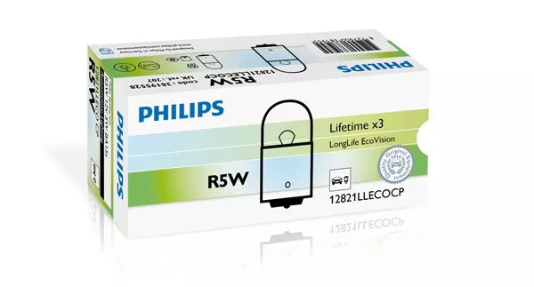 Лампа Philips LongLife EcoVision R5W BA15s 5W прозора 12821LLECOCP