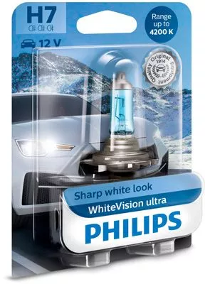 12972WVUB1  Лампа накаливания H7 12V 55W PX26d H7 WhiteVision ULTRA +60 (4200K) (1шт) (пр-во Philips)