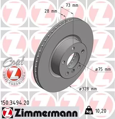 ZIMMERMANN 150.3494.20 Гальмівні диски