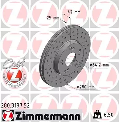 ZIMMERMANN 280.3187.52 Гальмівні диски