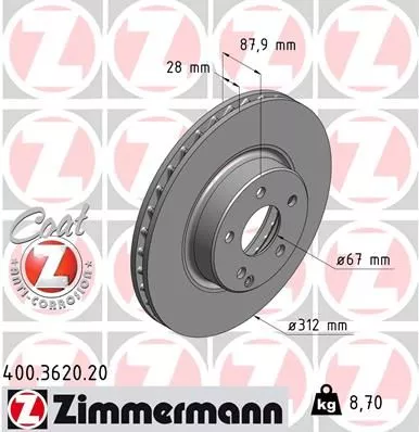 ZIMMERMANN 400.3620.20 Гальмівні диски