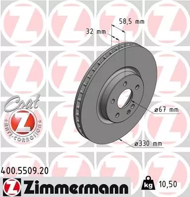 ZIMMERMANN 400550920 Гальмівні диски