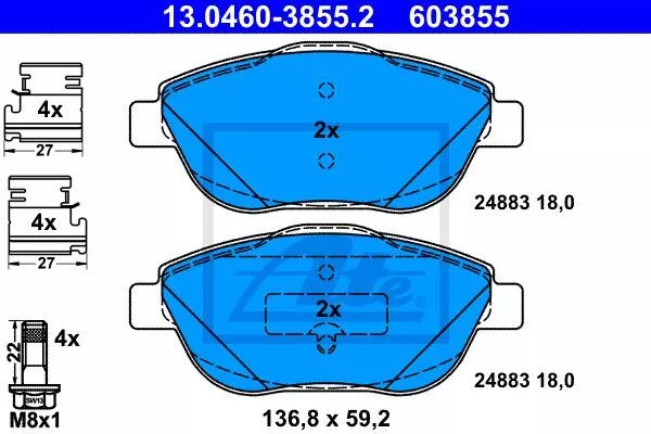 ATE 13.0460-3855.2 Тормозные колодки