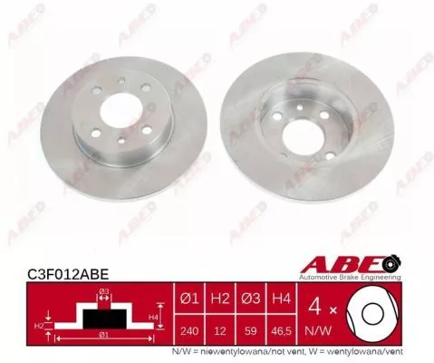 Тормозные диски ABE C3F012ABE на Fiat PREMIO